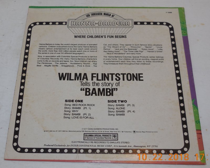 Image 1 of 1977 WILMA FLINTSTONE TELLS THE STORY OF BAMBI STORY & SONGS LP P 13906