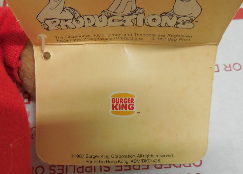 Image 2 of 1987 Burger King Alvin and the Chipmunks 8 Alvin plush toy RARE HTF with tag