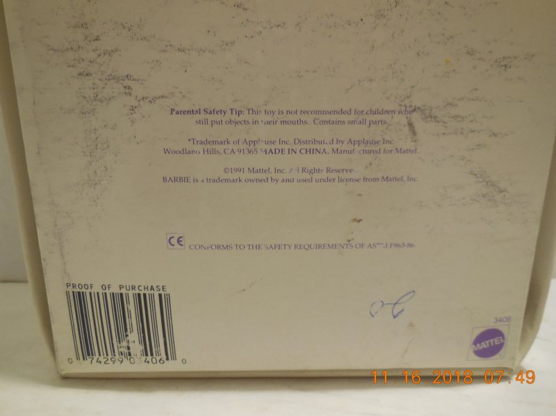 Image 6 of Mattel 1991 Barbie Collector doll Applause Special Limited Edition #3406