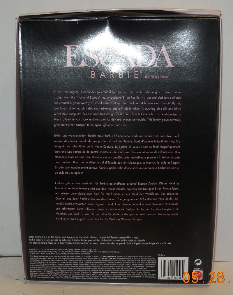 Image 4 of Mattel House Of Escada Brian Rennie Pink & Black Barbie Limited Edition NRFB