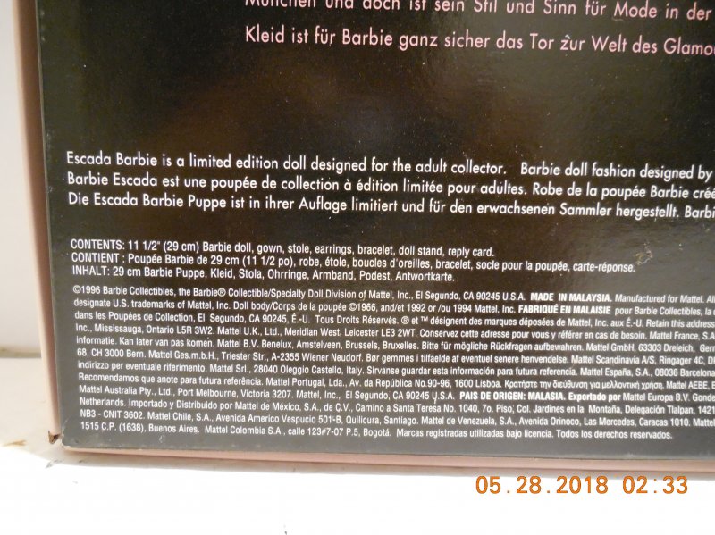 Image 5 of Mattel House Of Escada Brian Rennie Pink & Black Barbie Limited Edition NRFB