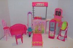 Huge Mattel Barbie Lot of 8 Doll House Accessories Beds Chairs and More