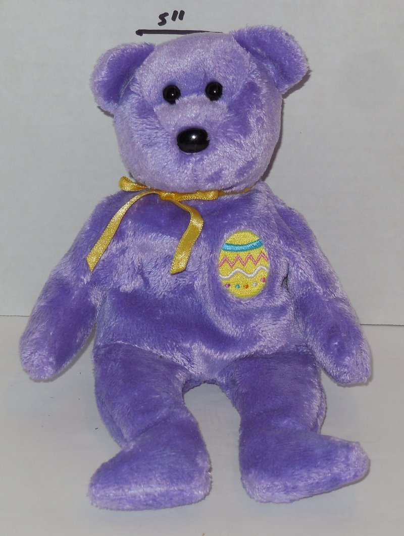 Image 0 of TY EGGS 3 III Bear Beanie Baby plush toy Easter Purple