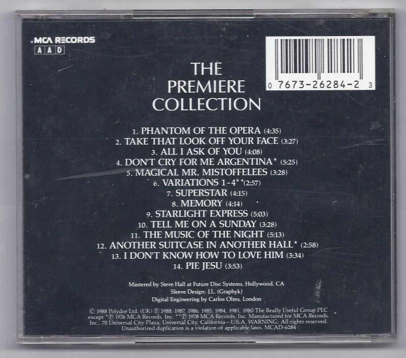 Image 1 of The Premiere Collection The Best Of Andrew Lloyd Webber Music CD