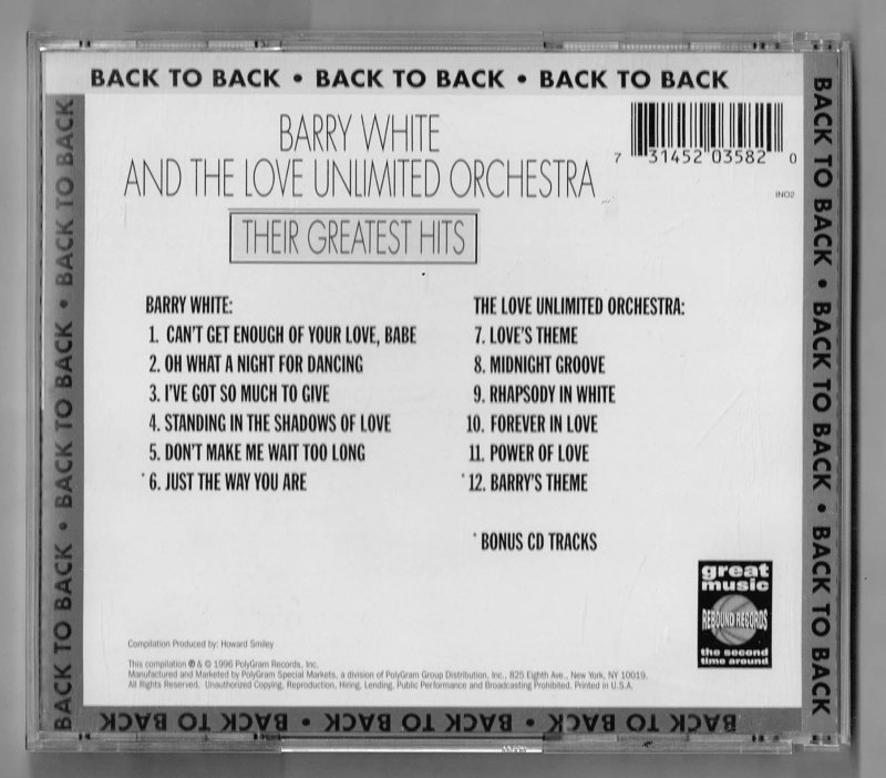 Image 1 of Barry white the love unlimited orchestra their greatest hits Music CD