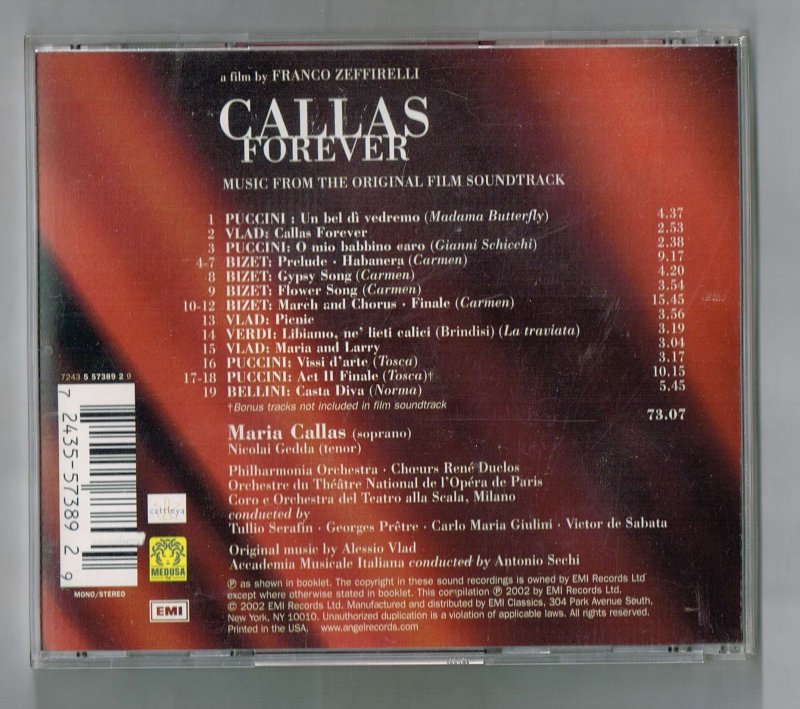Image 1 of callas Forever Original Motion picture soundtrack Music CD