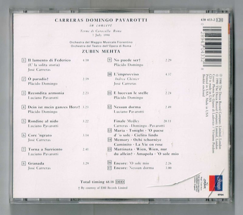 Image 1 of Carreras Domingo Pavarotti the three tenors in concert Metha Music CD