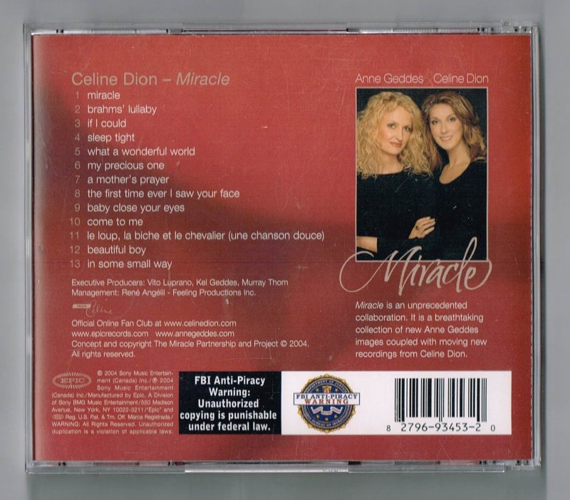 Image 1 of Celine Dion Anne Geddes Miracle celebration of new life Music CD