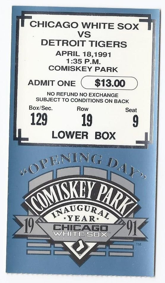 Image 0 of 1st Game at New Comiskey Park Ticket Stub 1991 Opening Day April 18th White Sox