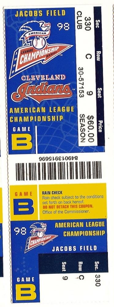 1998 ALCS Game 4 Full Unused Ticket Yankees Indians