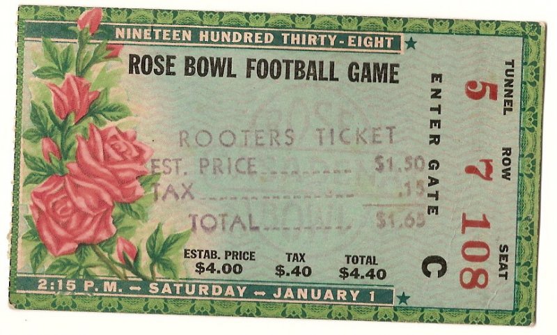 1938 Rose Bowl Game Ticket Stub Alabama California