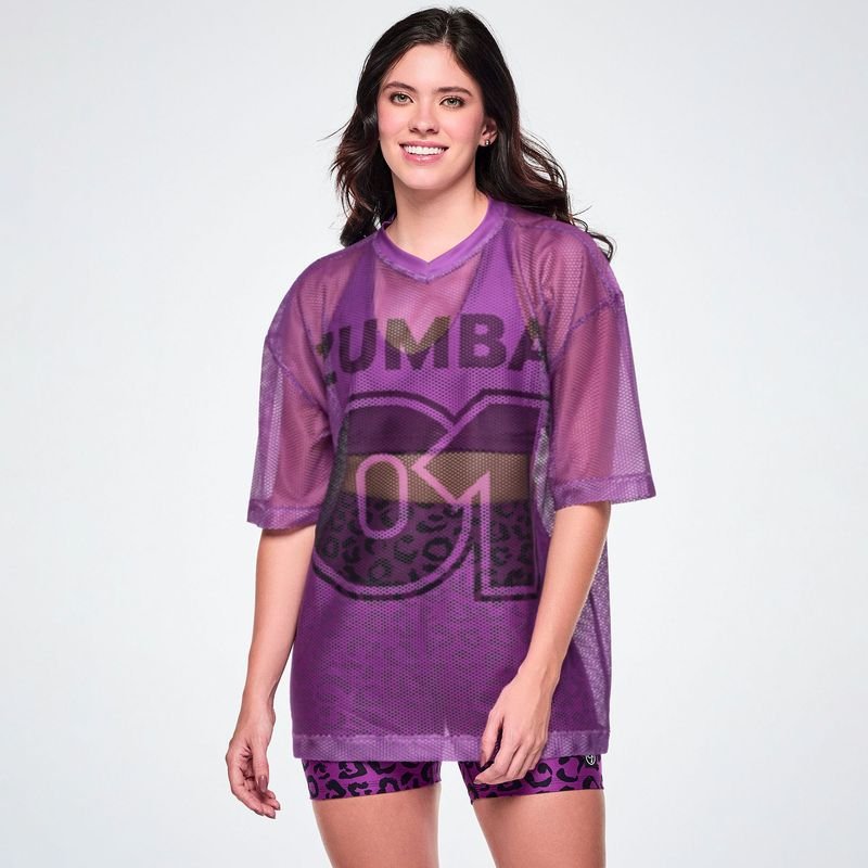             Zumba Ultrabright Oversized Mesh V-Neck Top ~ M  L XL - Purple Power