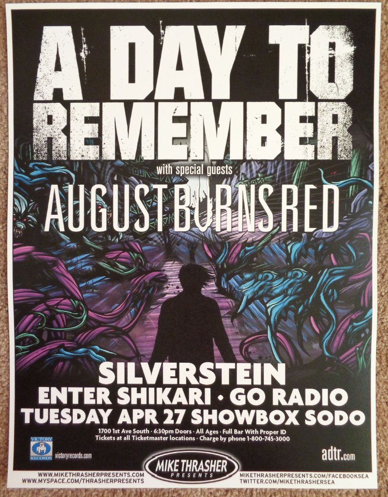 A DAY TO REMEMBER 2010 Gig POSTER Seattle Washington Concert  