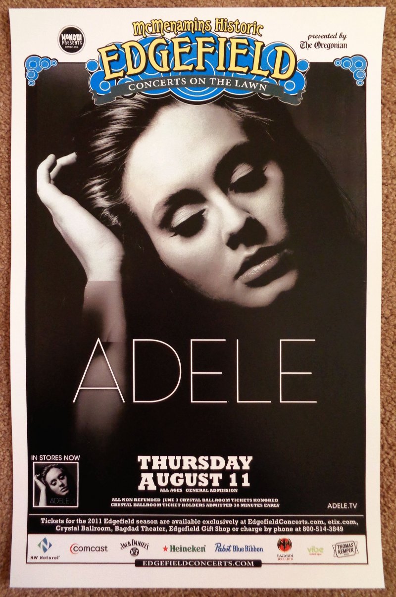 ADELE 2011 Gig POSTER Edgefield Portland Oregon Concert Laurie Blue Adkins