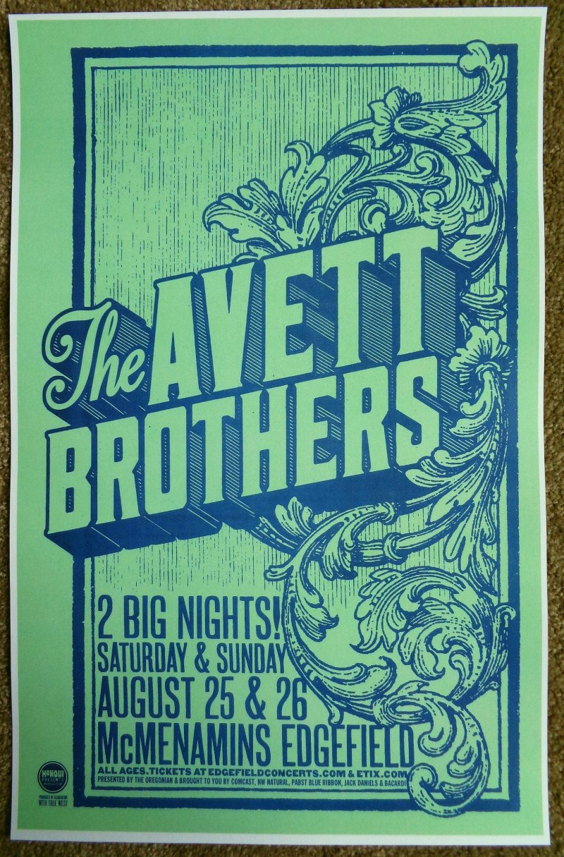 Image 0 of AVETT BROTHERS 2012 Gig POSTER Edgefield Portland Oregon Concert 