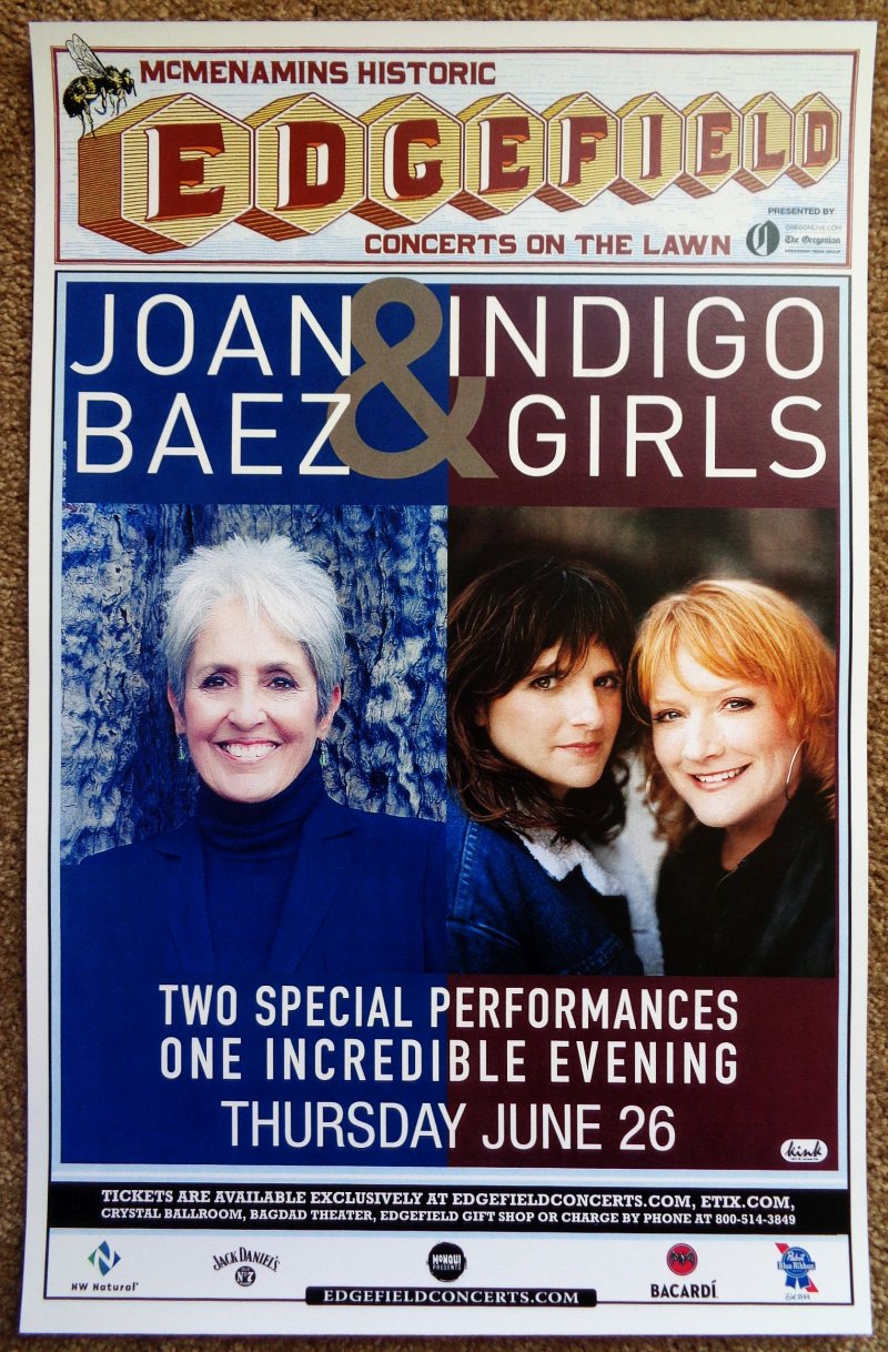 Image 0 of Baez JOAN BAEZ / INDIGO GIRLS 2014 Gig POSTER Edgefield Portland Oregon Concert