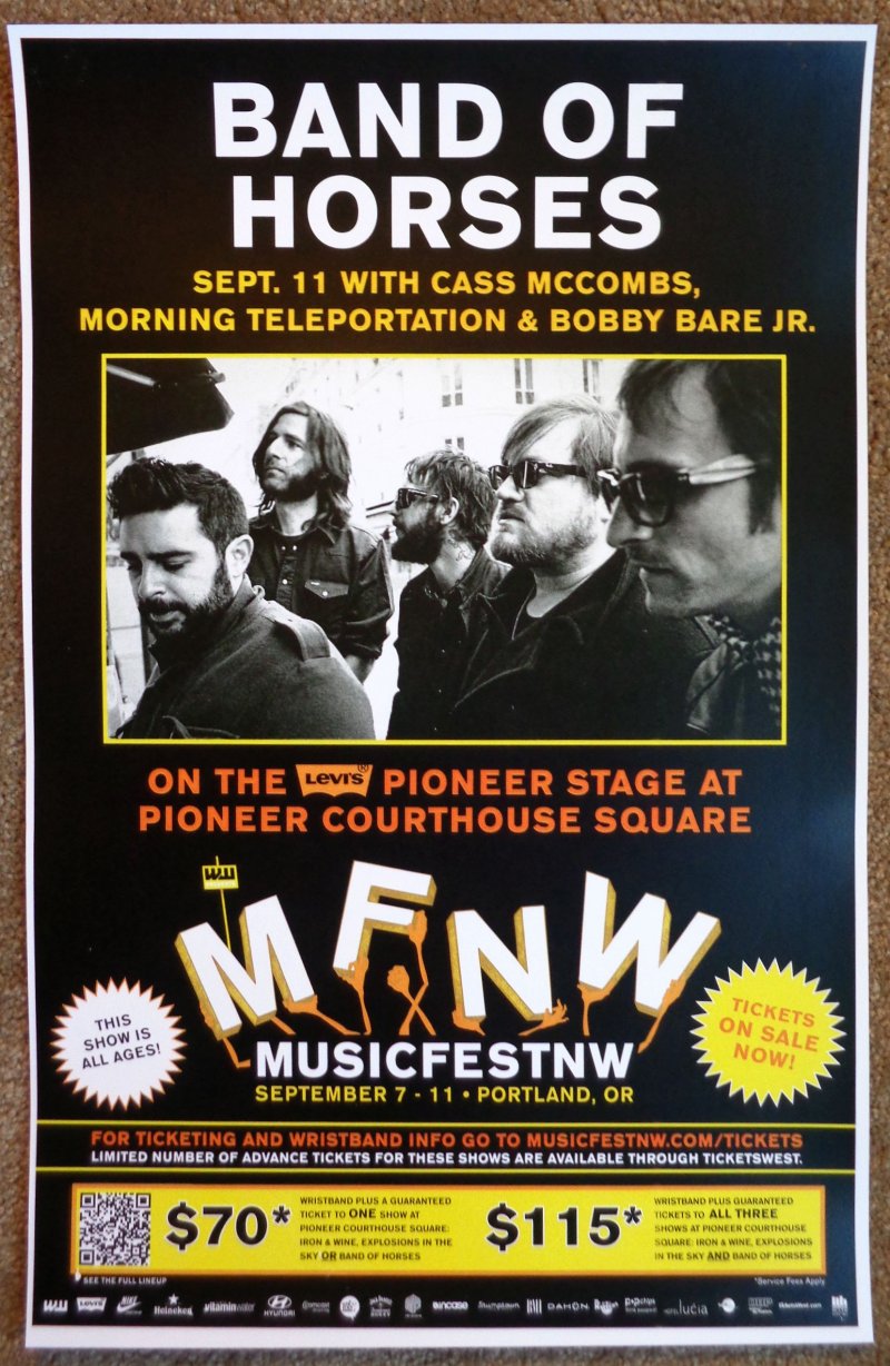 Image 0 of BAND OF HORSES 2011 Gig POSTER Portland Oregon MFNW Concert Musicfest NW