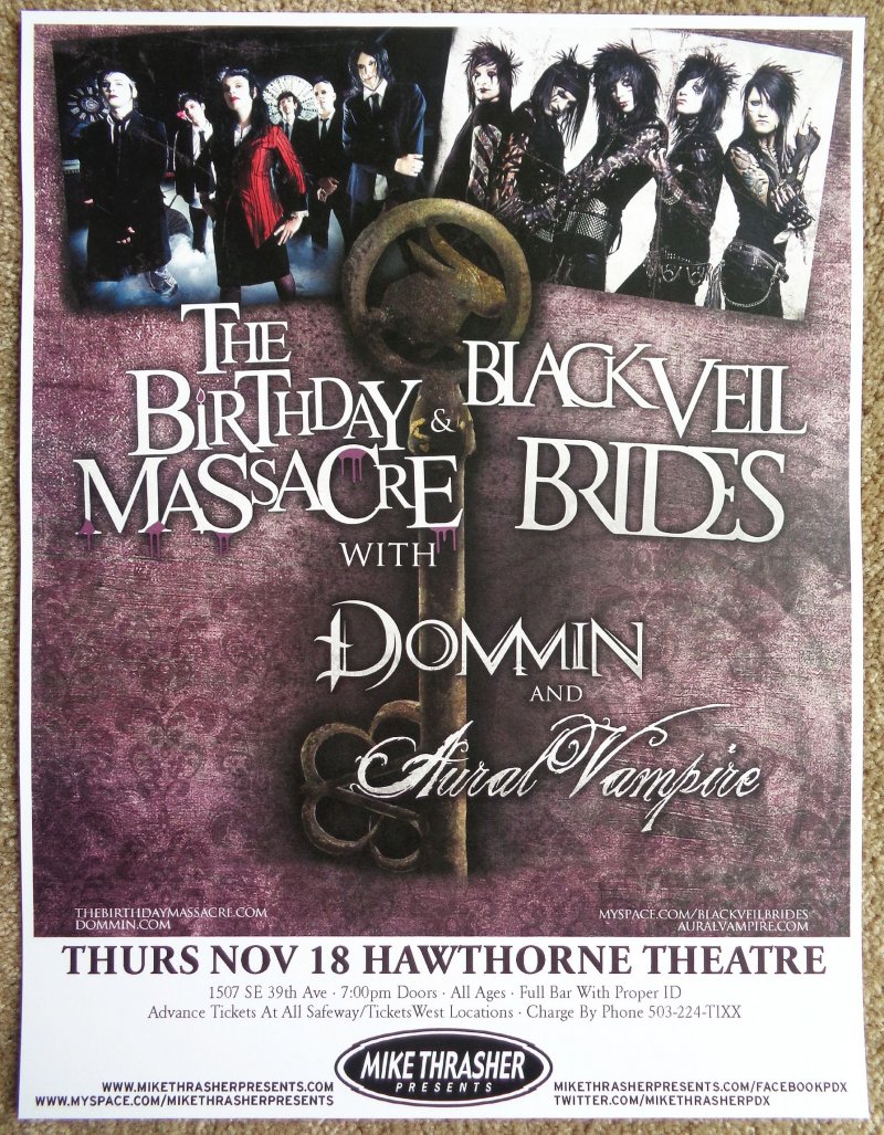 Image 0 of BIRTHDAY MASSACRE / BLACK VEIL BRIDES Gig POSTER 2010 Portland Oregon Concert