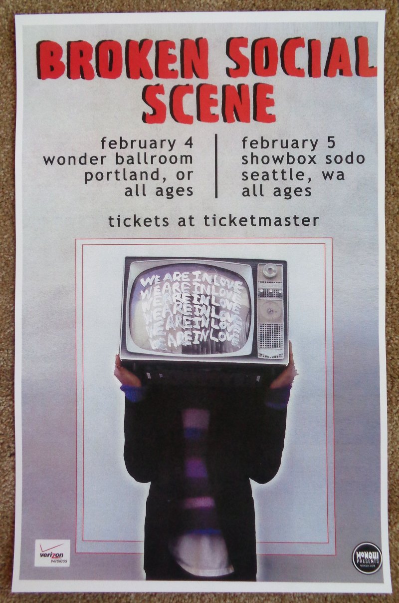 Image 0 of BROKEN SOCIAL SCENE Gig POSTER Portland Oregon & Seattle Washington 2009 Concert