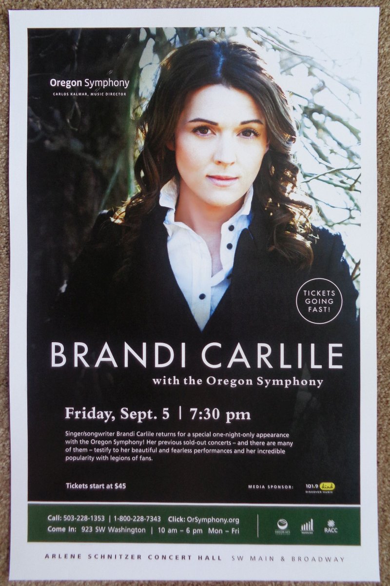 Image 0 of Carlile BRANDI CARLILE 2014 Gig POSTER Portland OREGON SYMPHONY Concert 