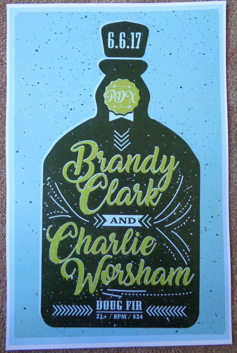 Clark BRANDY CLARK / CHARLIE WORSHAM Gig POSTER 2017 Portland Oregon Concert