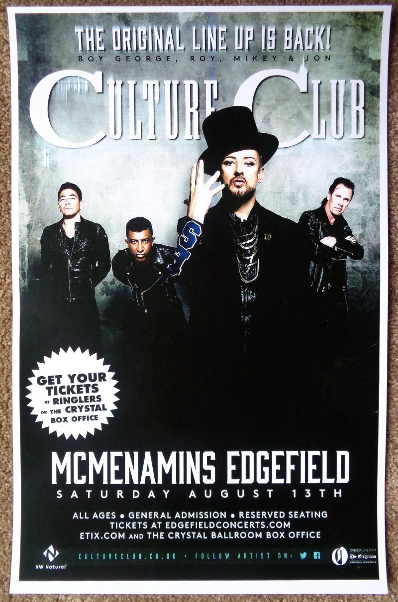 Image 0 of CULTURE CLUB 2016 BOY GEORGE Gig POSTER Edgefield Portland Oregon Concert VERS 1