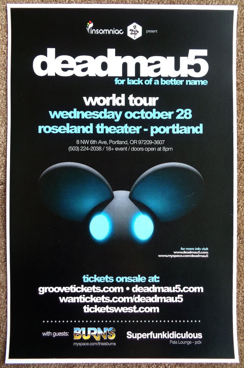 Image 0 of DEADMAU5 2009 Gig POSTER Portland Oregon Concert 