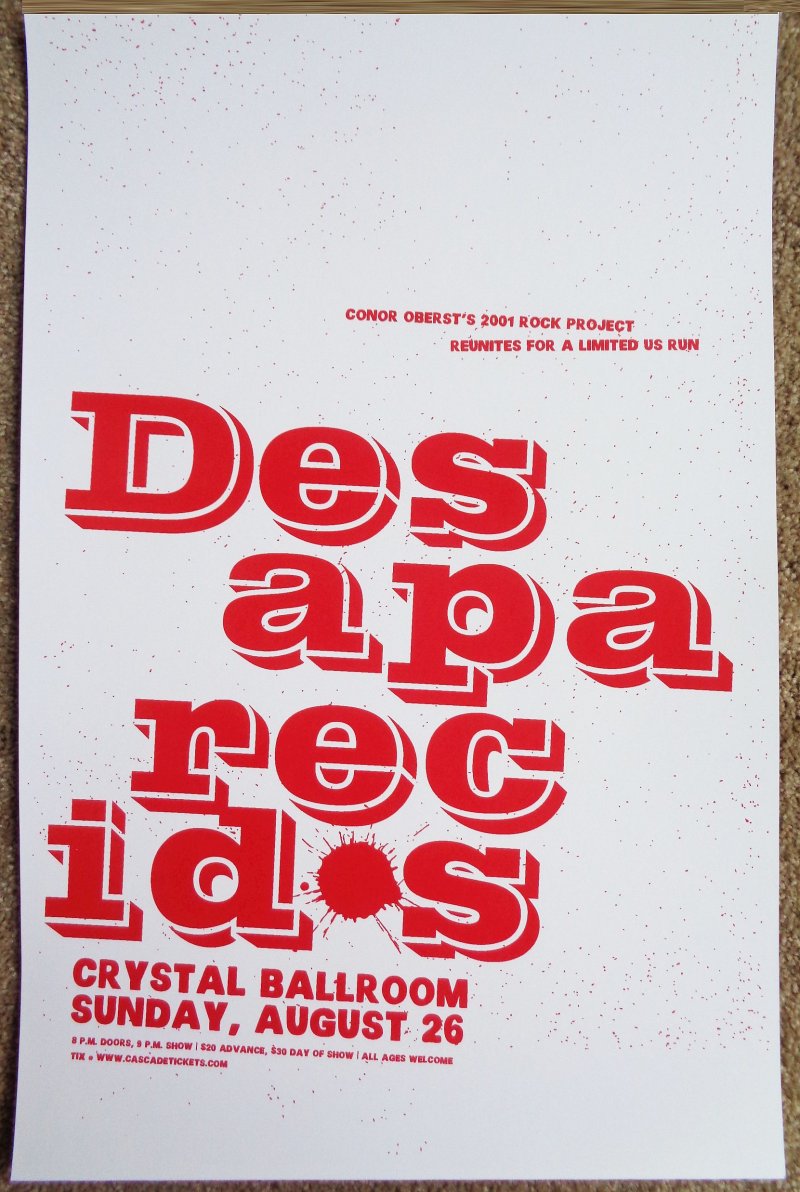 Image 0 of DESAPARECIDOS 2012 Gig POSTER Portland Oregon CONOR OBERST Bright Eyes Concert 