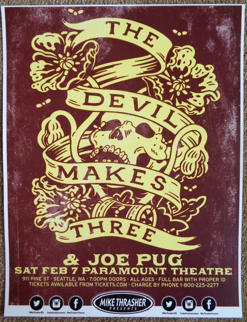 Image 0 of DEVIL MAKES THREE 2015 Gig POSTER Seattle Concert Washington