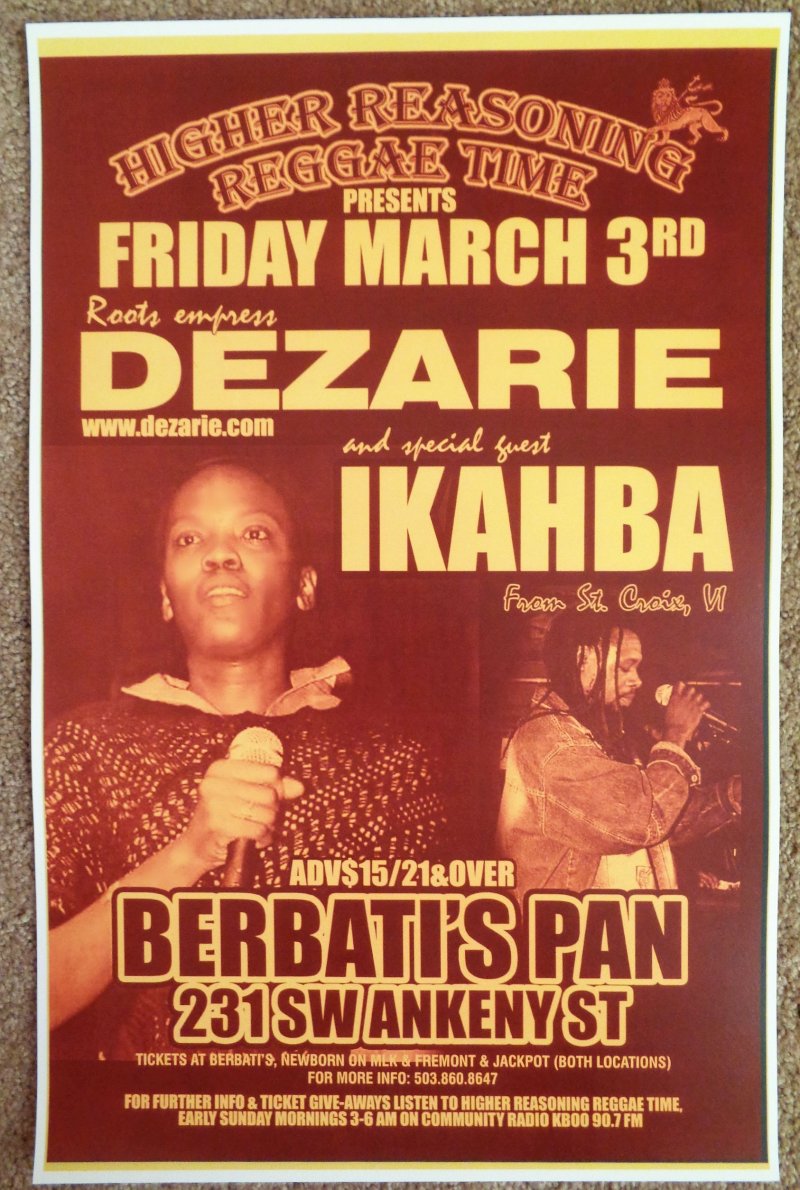 Image 0 of DEZARIE Gig POSTER Portland Oregon March 2006 Concert Reggae