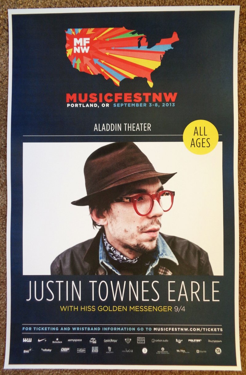 Image 0 of Earle JUSTIN TOWNES EARLE 2013 Gig POSTER MFNW Portland Musicfest NW Concert  