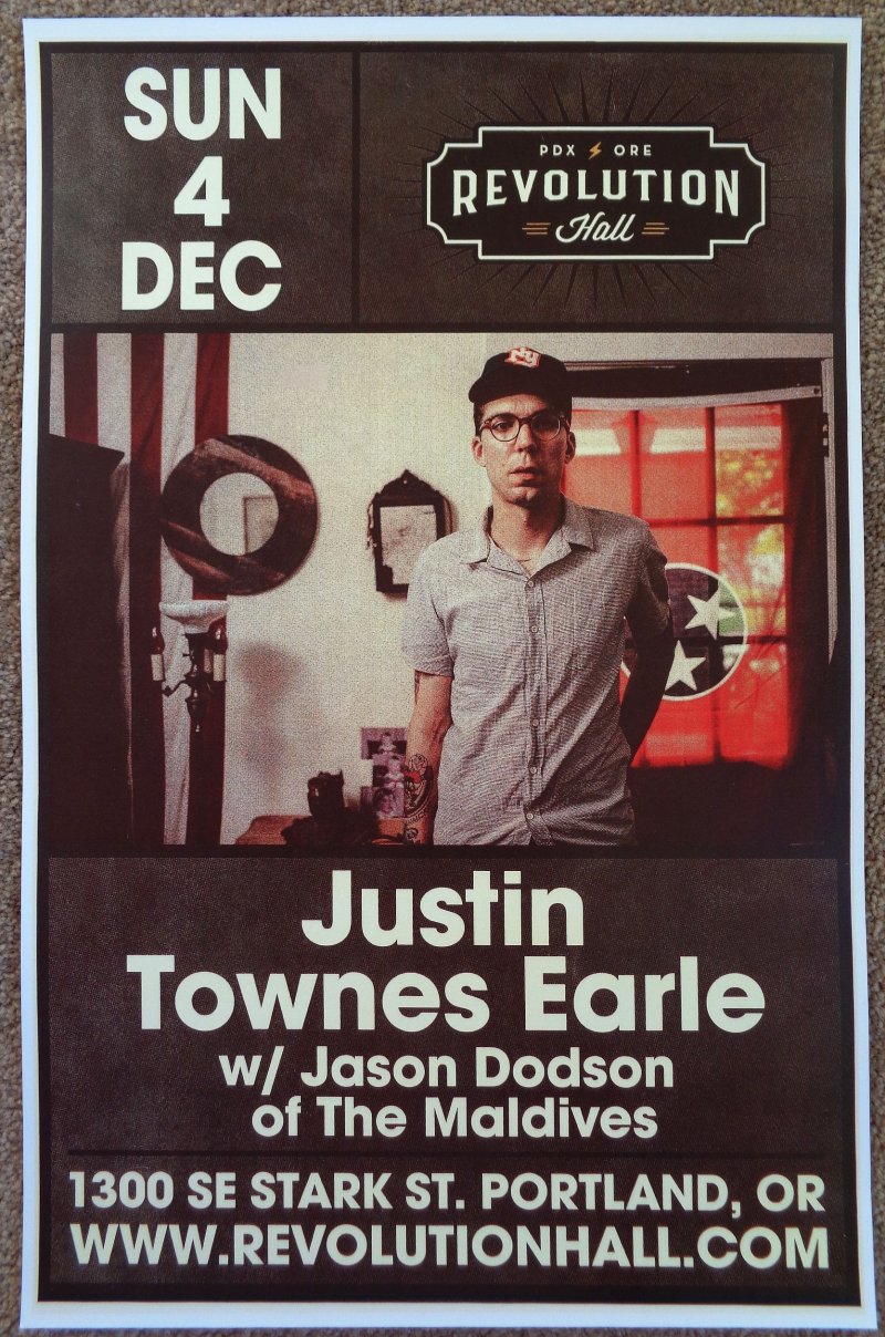 Image 0 of Earle JUSTIN TOWNES EARLE 2016 Gig POSTER Portland Oregon Concert