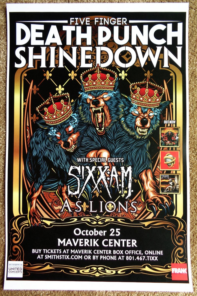 Image 0 of FIVE FINGER DEATH PUNCH & SHINEDOWN 2016 POSTER Gig Utah Concert Salt Lake City