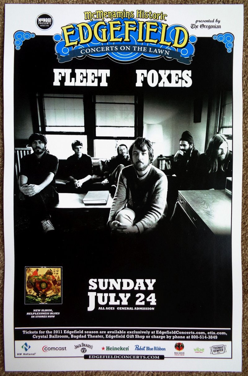 Image 0 of FLEET FOXES 2011 Gig POSTER Portland Oregon Edgefield Concert 