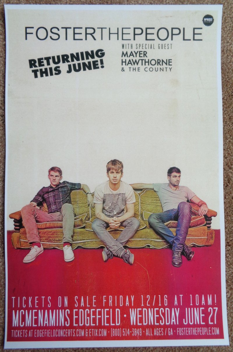 Image 0 of FOSTER THE PEOPLE 2012 Gig POSTER Edgefield Portland Oregon Concert 