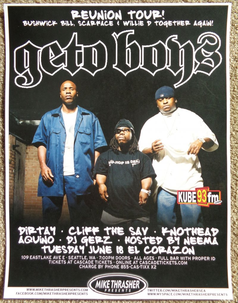 Image 0 of GETO BOYS 2013 POSTER Gig Seattle Washington Concert 