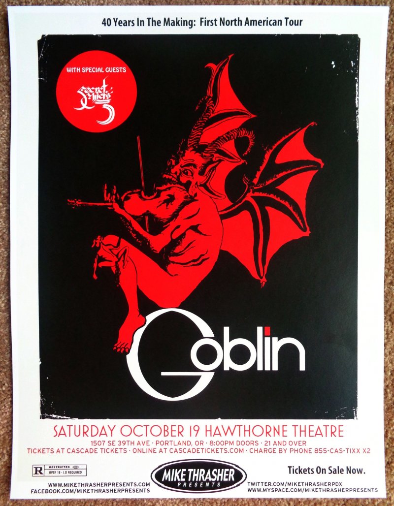 GOBLIN Italy 2013 Gig POSTER Portland Oregon SECRET CHIEFS Concert