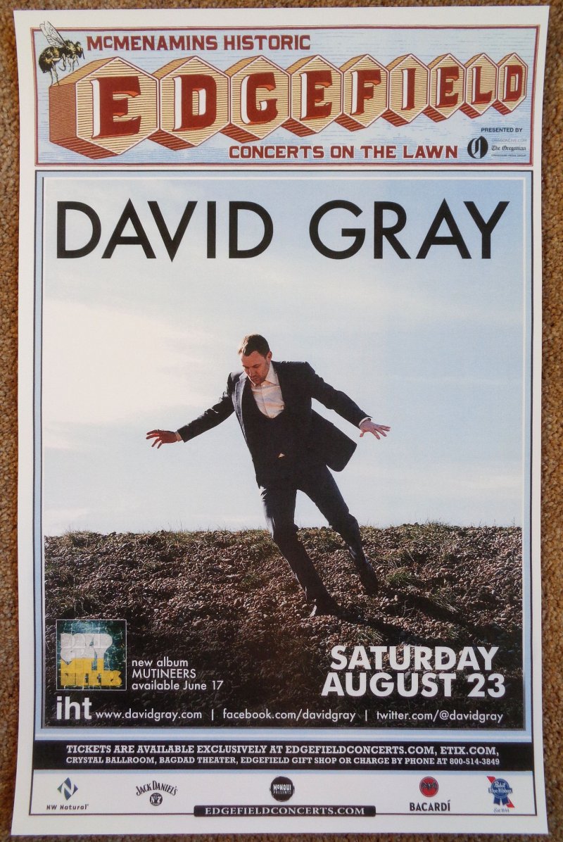 Image 0 of Gray DAVID GRAY 2014 Gig POSTER Edgefield Portland Oregon Concert