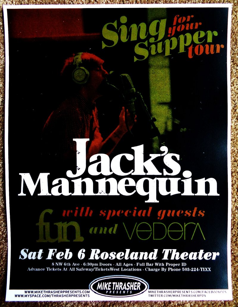 Image 0 of Jacks JACK'S MANNEQUIN 2010 Gig POSTER Portland Oregon Concert 
