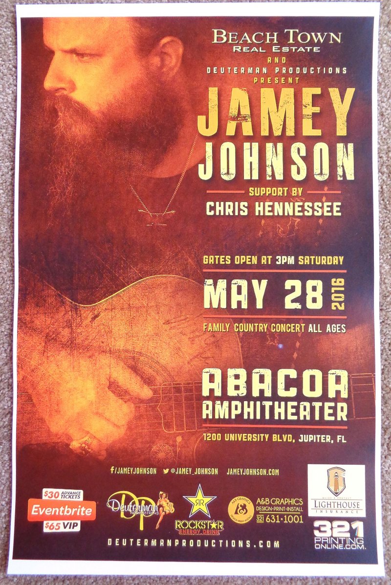Johnson JAMEY JOHNSON 2016 Gig POSTER Jupiter Florida Concert