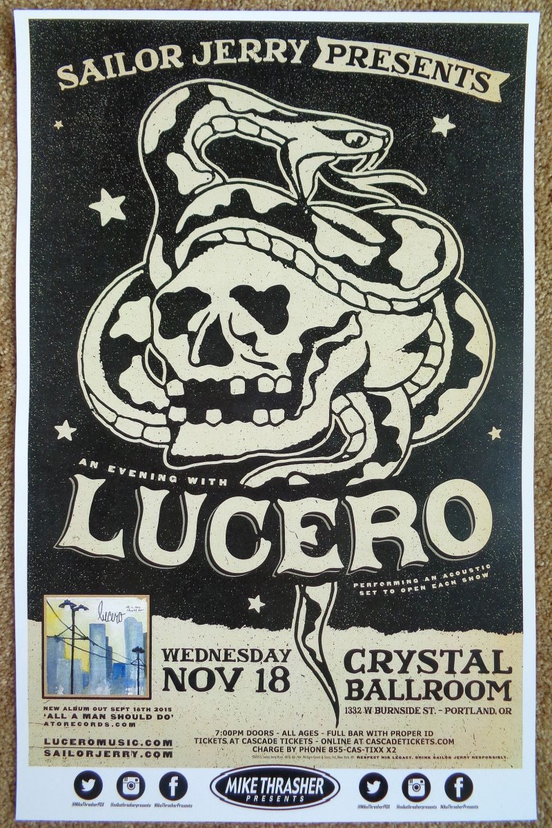 Image 0 of LUCERO 2015 Gig POSTER Portland Oregon Concert Ben Nichols