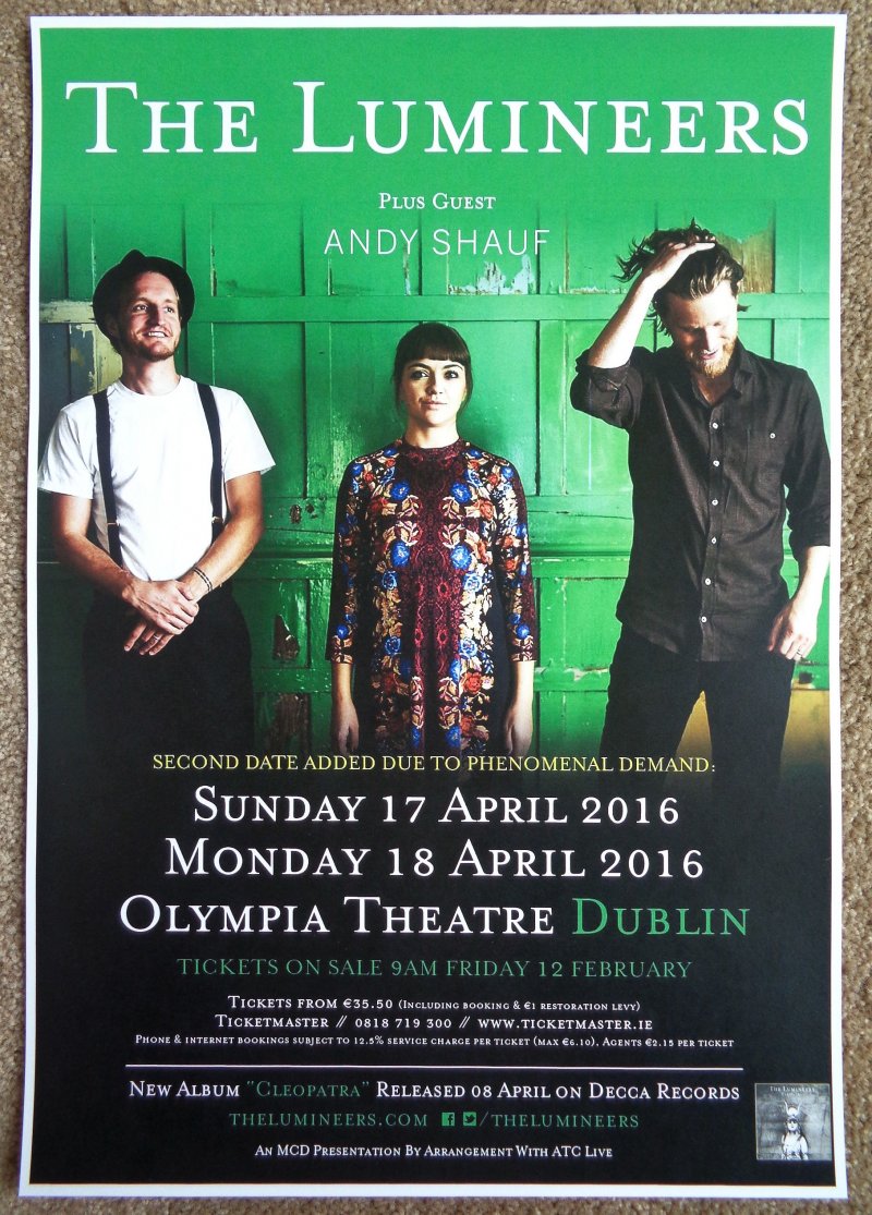 Image 0 of Lumineers THE LUMINEERS 2016 Gig POSTER Dublin Ireland Concert