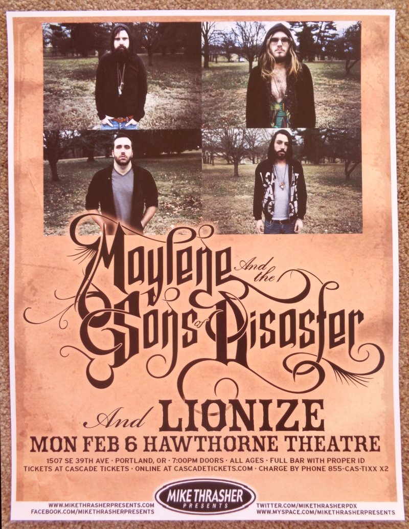 Image 0 of MAYLENE & THE SONS OF DISASTER 2012 Gig POSTER Dallas Taylor Portland Concert