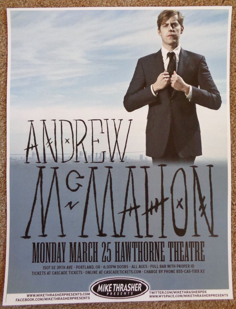 Image 0 of McMahon ANDREW McMAHON 2013 Gig POSTER Jack's Mannequin Portland Oregon Concert 