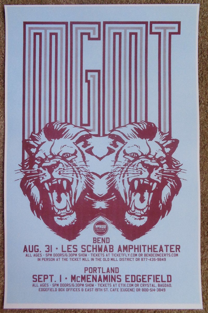 Image 0 of MGMT 2013 Gig POSTER Bend & Edgefield Portland Oregon Concert