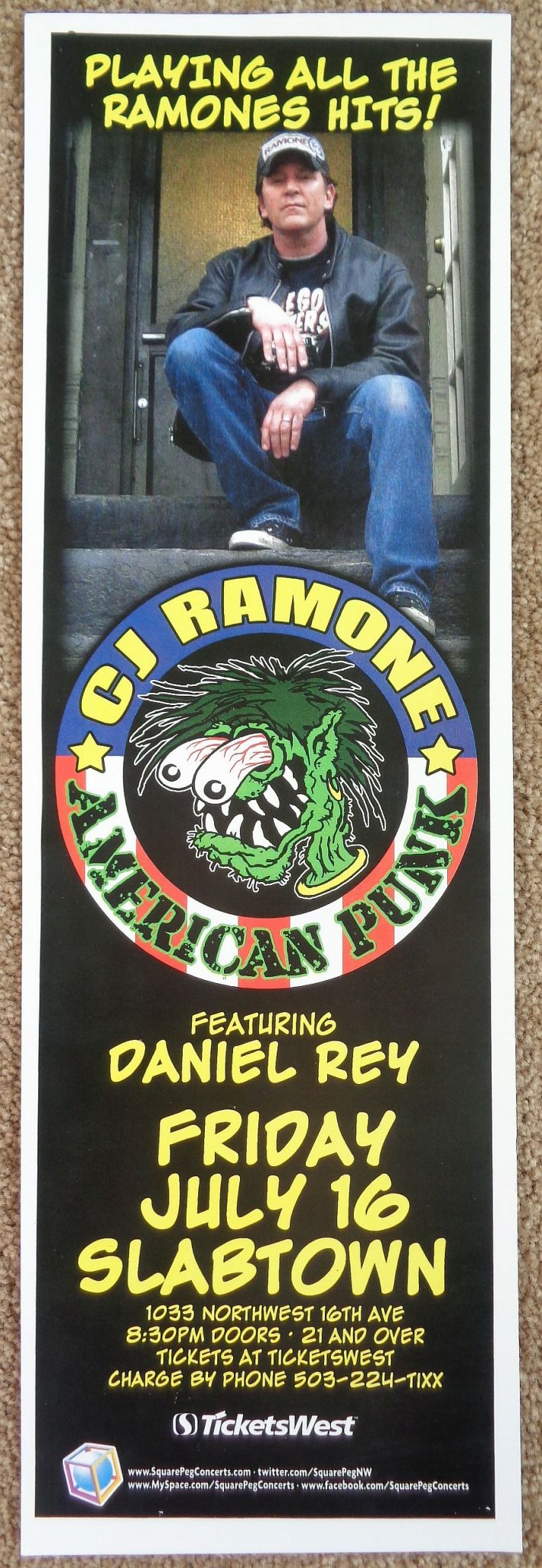 Image 0 of Ramone CJ RAMONE of THE RAMONES 2010 Gig POSTER 5 x 17 Portland Oregon Concert 