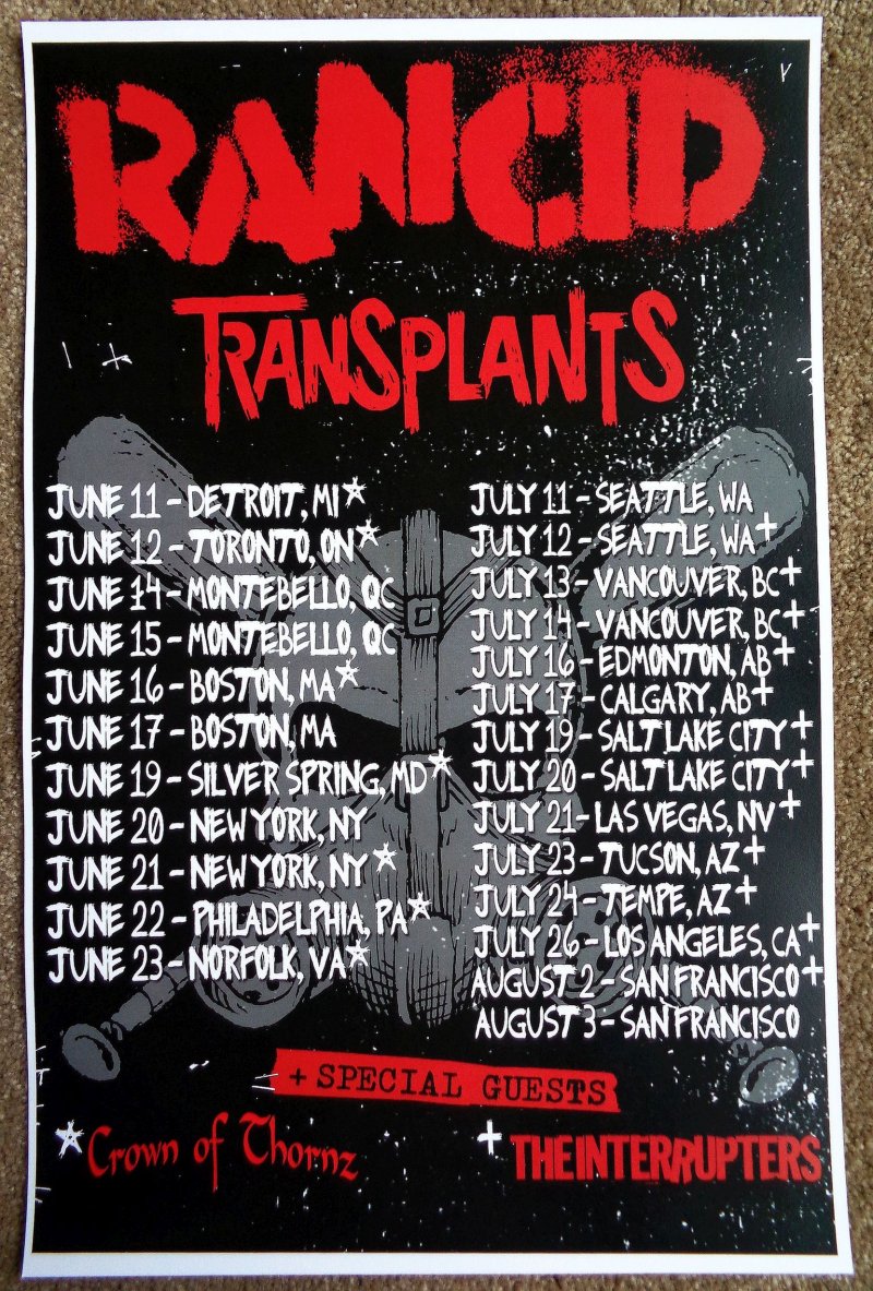 RANCID 2013 Tour POSTER Gig Concert North America Summer