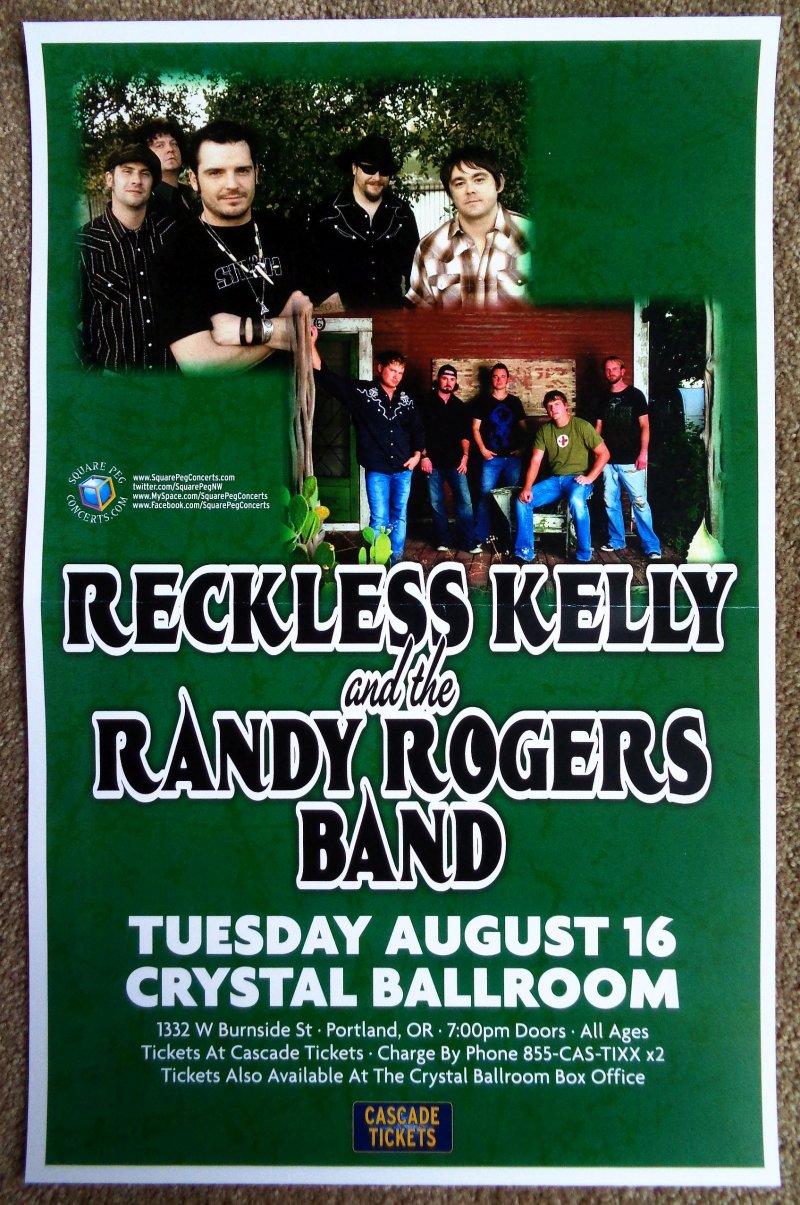 RANDY ROGERS BAND & RECKLESS KELLY 2011 POSTER Gig Portland Oregon Concert