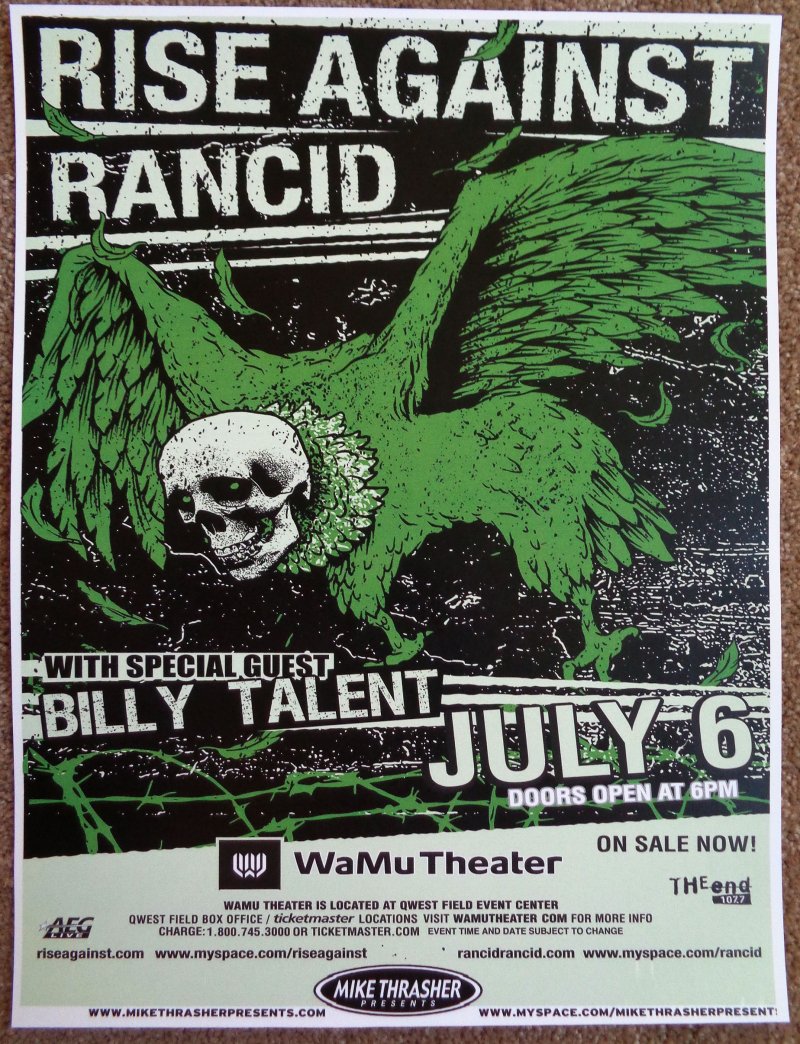 Image 0 of RISE AGAINST & RANCID 2009 Gig POSTER Seattle Washington Concert