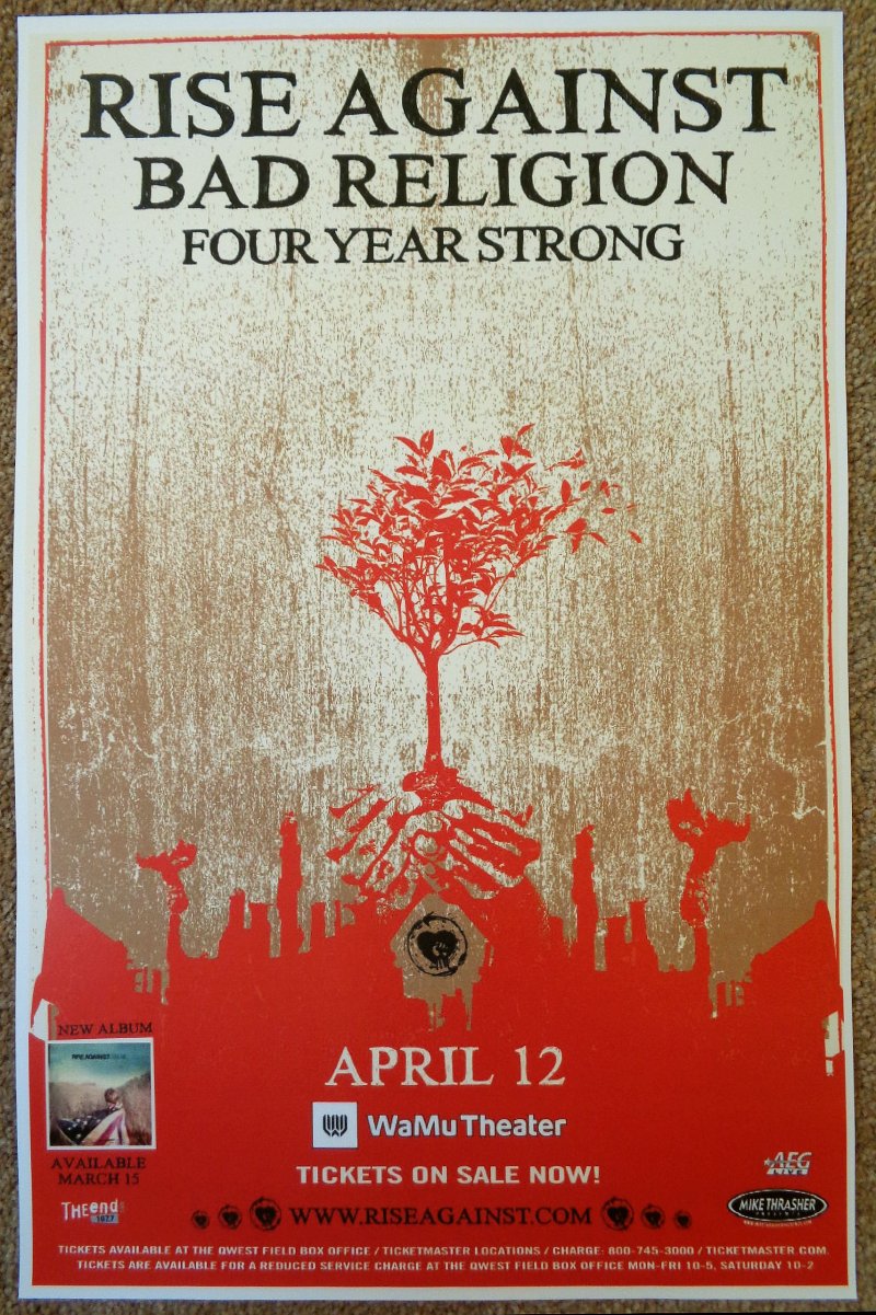 Image 0 of RISE AGAINST 2011 Gig POSTER Seattle Washington Concert 